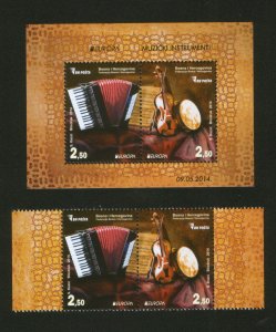 BOSNIA-MNH** PAIR+BLOCK-EUROPA CEPT-NATIONAL MUSIC INSTRUMENTS-2014.