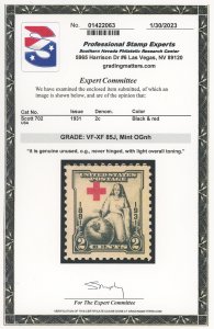 USA 702 - 2 cent Red Cross - PSE Graded Cert: VF/XF 85 Jumbo Mint OGnh