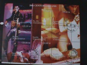 TURKMINISTAN 2000--20TH CENTURY DREAMS-NUDE ARTS MOVIES-FLIMS CTO NH SHEET