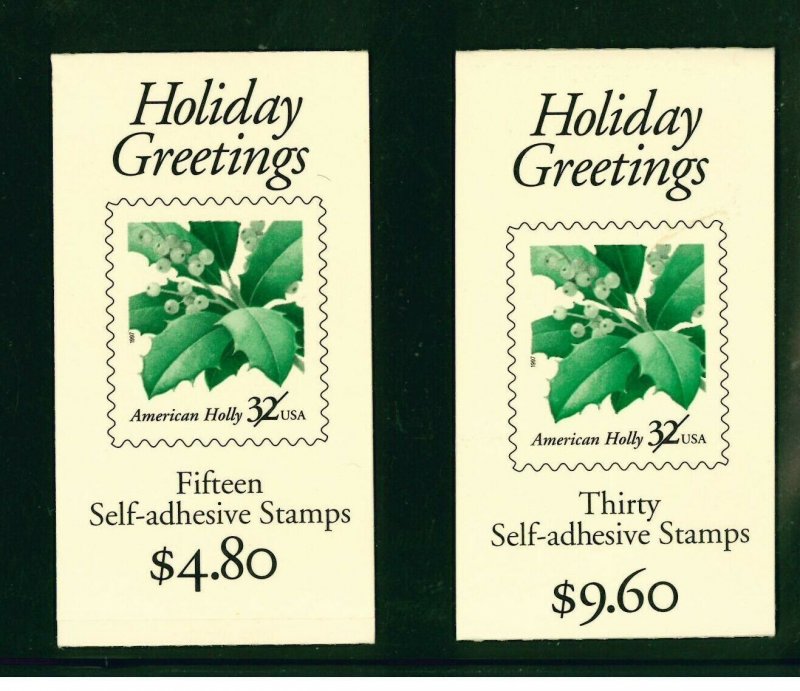 US Scott # BK264 & BK265 / $4.80 & $9.60 32¢ Christmas Holly #3117 b, c,& d MNH  