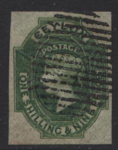 CEYLON -Scott 12 -QV -Definitive Issue-1859-VFU -Imperforate-Single 1/9p Stamp