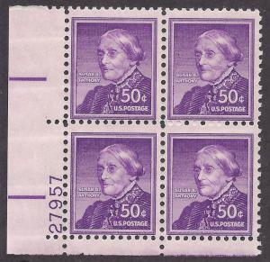 1051 Plate block 50cent Susan B Anthony Womens Rights Suffrage anti-slavery