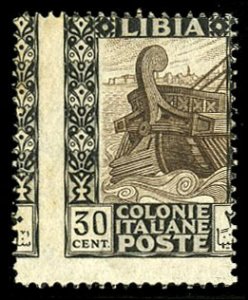 Italian Colonies, Libya #54, 1924 30c black and black brown, dramatic perf. s...