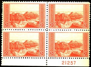 U.S. #741 MINT PL# BLOCK OF 4 OG NH CREASES