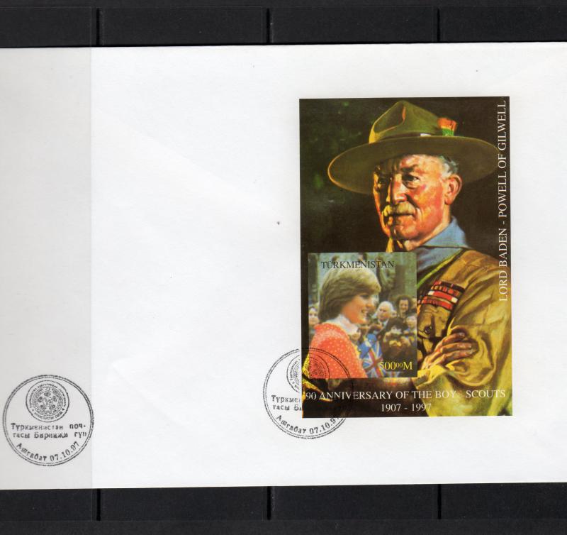 Turkmenistan 1997 YT#12 Lord Baden-Powell/Princess Diana S/S Imperforated FDC