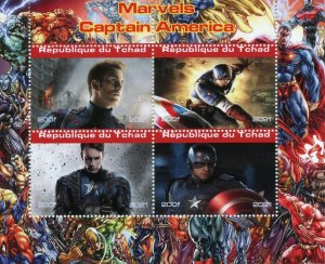 Marvel Superheroes Stamps Chad 2021 CTO Captain America Movies Film 4v M/S