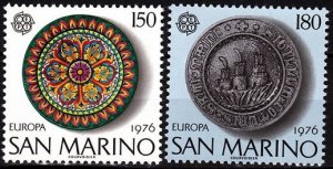 SAN MARINO 1976 EUROPA: Handicrafts. Ceramic & Silver Plates. Complete set, MNH
