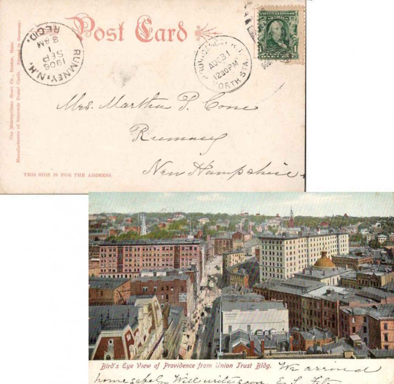 United States Rhode Island North Sta. Providence 1906 duplex  PPC (Bird's Eye...