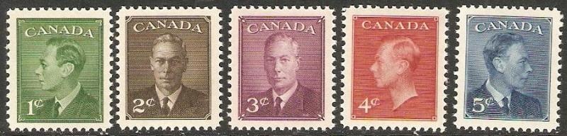 Canada 1950 King George VI Scott 289-293 no postage MNH