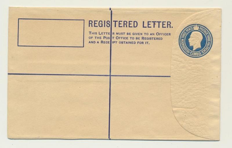 GAMBIA GV 3d REGISTERED ENVELOPE, CLEAN UNUSED H&G#E5a (SEE BELOW)