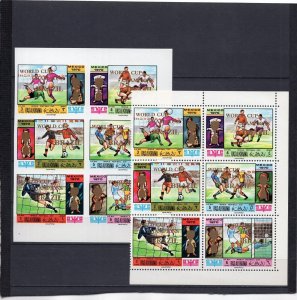 RAS AL KHAIMA 1970 SOCCER WORLD CUP MEXICO 2 SHEETS OF 6 STAMPS O/P MNH