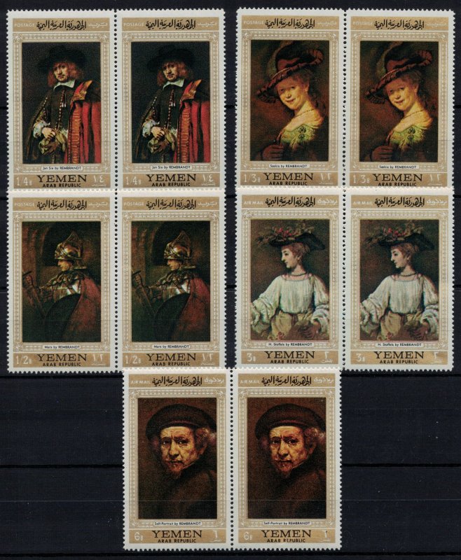 YEMEN 1968 - Paintings, Rembrandt/ complete set in pairs MNH (CV $18)