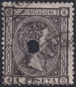 Spain 1875 Sc 219 telegraph punch (taladrado) cancel