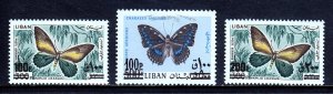 LEBANON — SCOTT C654-C656 — 1972 BUTTERFLY SURCHARGE SET — MH — SCV $75