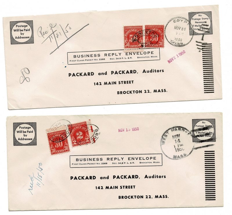 USA 1950 postage due covers – one from Egypt MA