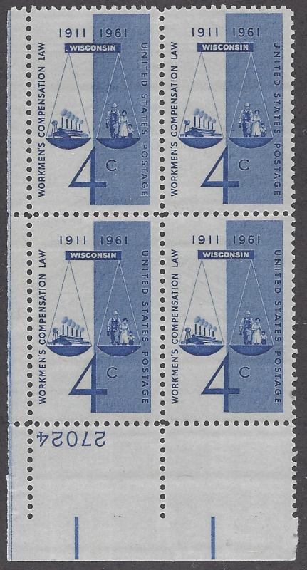 1186 Plate block 4cent Workmens Compensation Law Justice WI