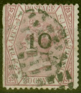 Straits Settlements 1880 10 0n 30c Claret SG24 Type C Ave Used