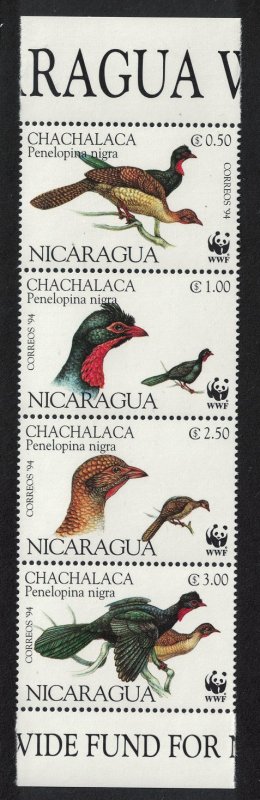 Nicaragua Birds WWF Highland Guan Strip of 4v SG#3509-3512 MI#3455-3458 SC#2067