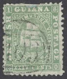 British Guiana Sc# 28 Used perf 12 1862-1865 24c green Seal of the Colony