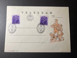 1938 Hungary Telegram Cover Komarom Visszatert Boy Girl Cake Dog