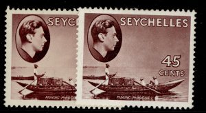 SEYCHELLES GVI SG143 + 143a, 45c PAPER + SHADE VARIETIES, M MINT. Cat £55.