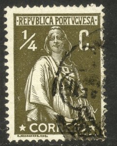 PORTUGAL 1912-20 1/4c Dark Olive Chalky Paper CERES Issue Sc 207 VFU