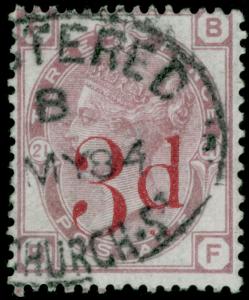 Sg159, 3d on 3d lilac plate 21, fine used, CDS. Cat £130. BF