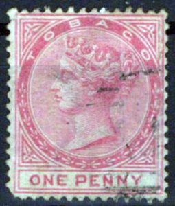Tobago 1 Used VF 1p rose Victoria short LL perf unclear cancel ZAYIX 0324S0021