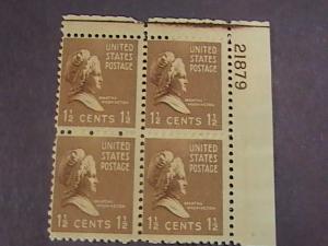 U.S.# 805-MINT/NEVER HINGED---UR- PLATE # BLOCK 4-PREXIE SERIES-1938(#a)