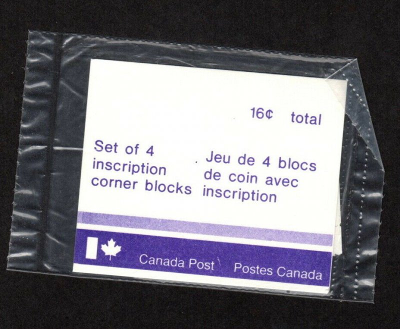 CANADA MNH SET OF CORNER INSCRIPTION BLOCK OF 4 PRE-CANCELLED STAMPS #705 PO PK
