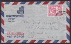 Hotel Crillon,Lima,Peru Airmail Cover