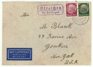 Germany to USA Wehrmacht Examined Opened Airmail Cover Rural Postmark 1940 WWII