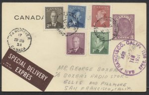 1951 Uprated George VI PSC Airmail Special Delivery Vancouver BC to California