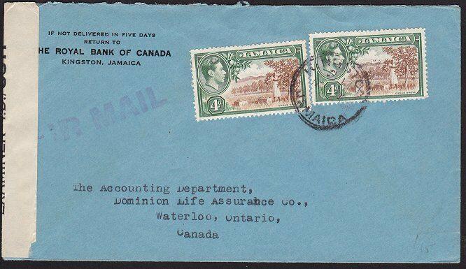 JAMAICA WW2 censor cover to Canada..........................................9445