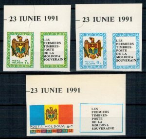 Moldova 1991 MNH Stamps with labels Scott 1-3 Independence Flag Coat of Arms