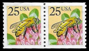 PCBstamps  US #2281f Coil Pair 50c(2x25c)Honeybee, large block tag, MNH, (10)