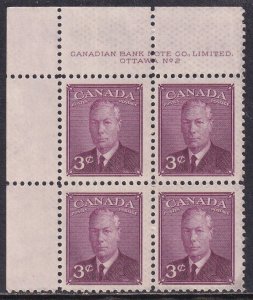 Canada 1949 Sc 286 King George 6th Plate Block 2 UL Stamp MNH