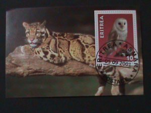 ​ERITREA-2001- BEAUTIFUL LOVELY OWL & LEOPARD CTO-IMPERF S/S VF-LAST ONE