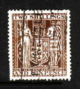New Zealand-Sc #AR48-used 2sh brown Postal-Fiscal coat of arms-1931-39-