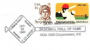 US SPECIAL PICTORIAL POSTMARK COVER BASEBALL HALL OF FAME 50th ANNIVERSARY 1989