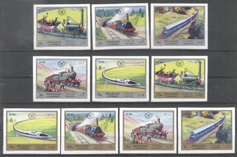 Sharjah 1971 Trains imperf Mi.792-801 MNH   DE.006