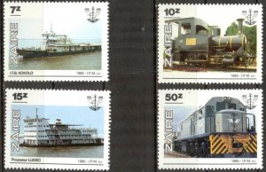 Zaire 1985 Transport Ships Trains Set 4 MNH