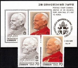 KOREA SOUTH 1984 Religion. Papal Visit. Pope John Paul II. 2v & Souv sheet, MNH