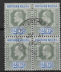 NORTHERN NIGERIA SG17 1902 2/6 GREEN & ULTRAMARINE BLOCK OF 4 USED