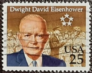 US Scott # 2513; used 25c D D Eisenhower from 1990; XF centering; off paper