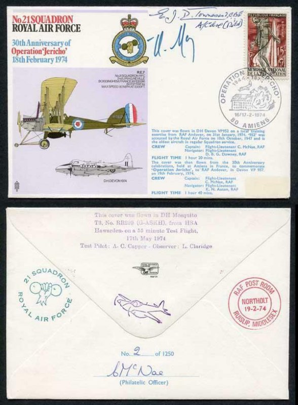 RAF21c No.21 Squadron RAF Signed by E.J.D. Townesend and Mons Henri Moisin