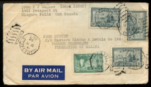 ?to MALAYA Air Mail $1.10 Peace issue 1952 cover Canada