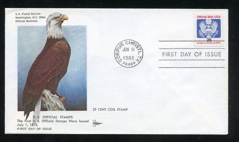 US O141 25c coil Official Mail UA Gill Craft cachet FDC