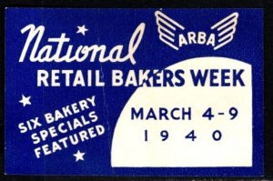 1940 US Poster Stamp ARBA National Retail Bakers Week Unused