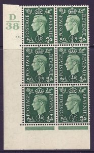 1937 ½d Green Dark colours D38 58 Dot perf 5(E/I) block 6 UNMOUNTED MINT/MNH
